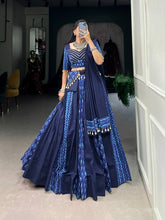 Blue plain and printed with shells chaniya choli - readymade