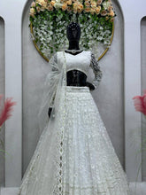 Stylish White butterfly net Lehenga