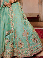Mint Green Embroidered tissue fabric Lehenga