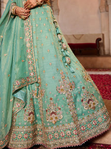 Mint Green Embroidered tissue fabric Lehenga
