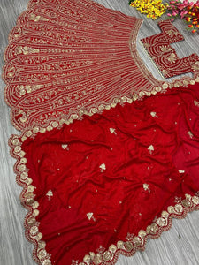 Red and gold boomer silk Lehenga