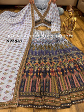 Lilac ombre to midnight purple printed Lehenga