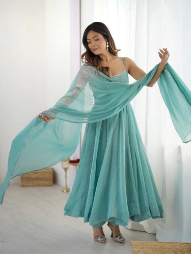 Sea Green crunchy silk anarkali