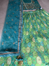 Shades of green organza digital print lehenga