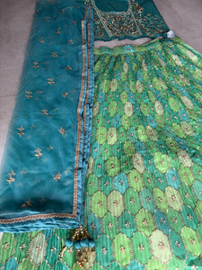 Shades of green organza digital print lehenga