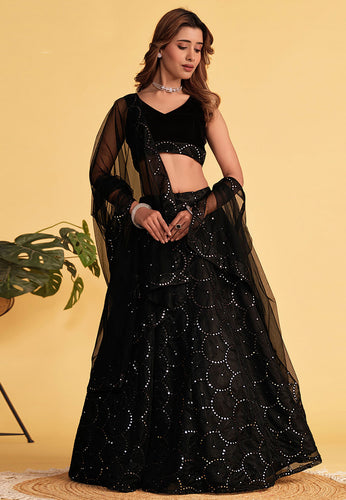 Sara - black organza net lehenga