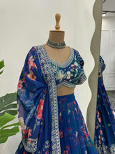 Blue floral georgette Lehenga