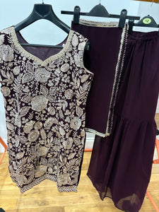 Maroon and gold sharara suit (plus size)