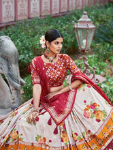 Tussar silk floral and patola print Lehenga in red