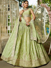 Pastel green chiffon embroidered Lehenga