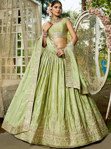 Pastel green chiffon embroidered Lehenga