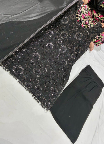 Black sequinned sharara set (plus plus size)