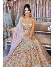 Baby pink floral and mirror embroidered Lehenga