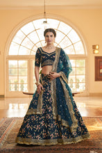 Chinon silk floral multi thread and sequin Lehenga in blue