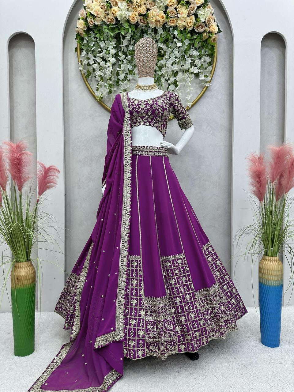Purple threadwork Lehenga