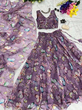 Purple butterfly print readymade Lehenga