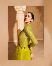 Bright green readymade Lehenga with short jacket