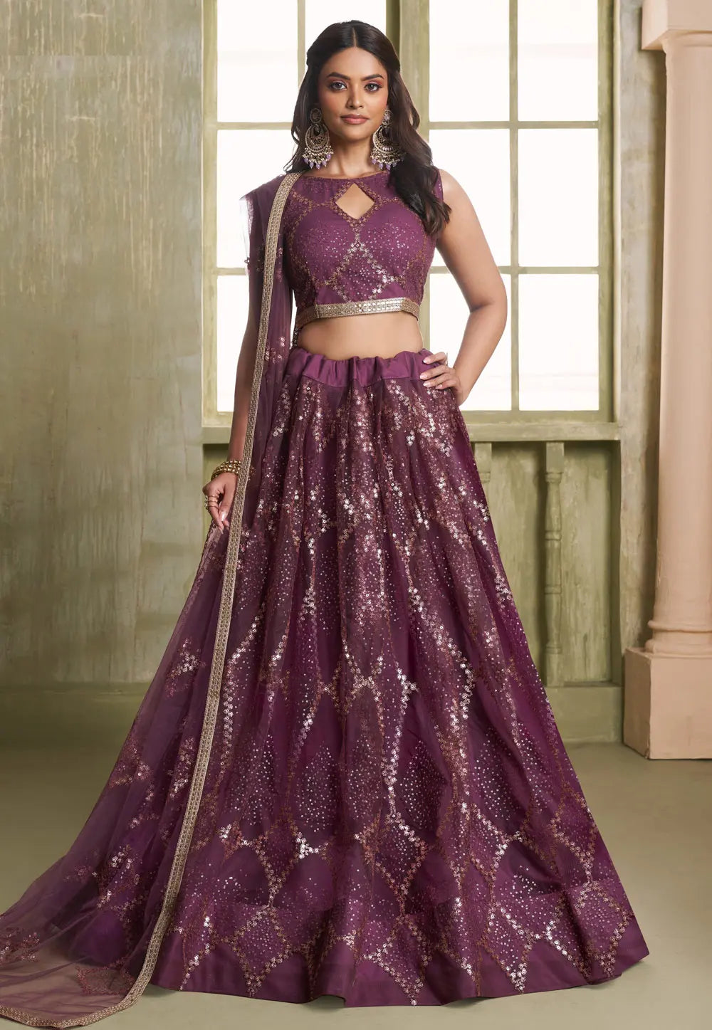 Wine sequins Lehenga