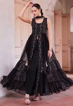 Black georgette centre slit anarkali with pants