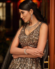 Exquisite grey gold satin partywear Lehenga