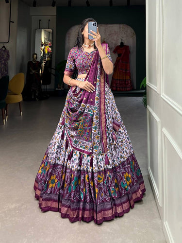 Tussar silk floral print contemporary Lehenga in purple (skirt stitched)