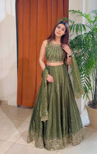 Olive green Thai silk lehenga