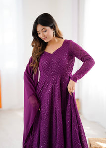 Wine kali pattern sequinned anarkali