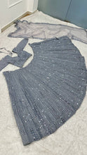 Grey shimmer silk partywear lehenga