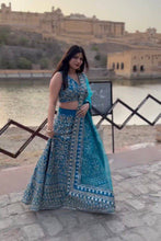 Azure and calming blue and gold Lehenga