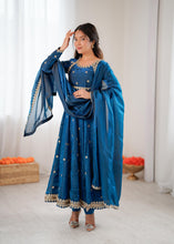 Royal blue anarkali in fendi silk