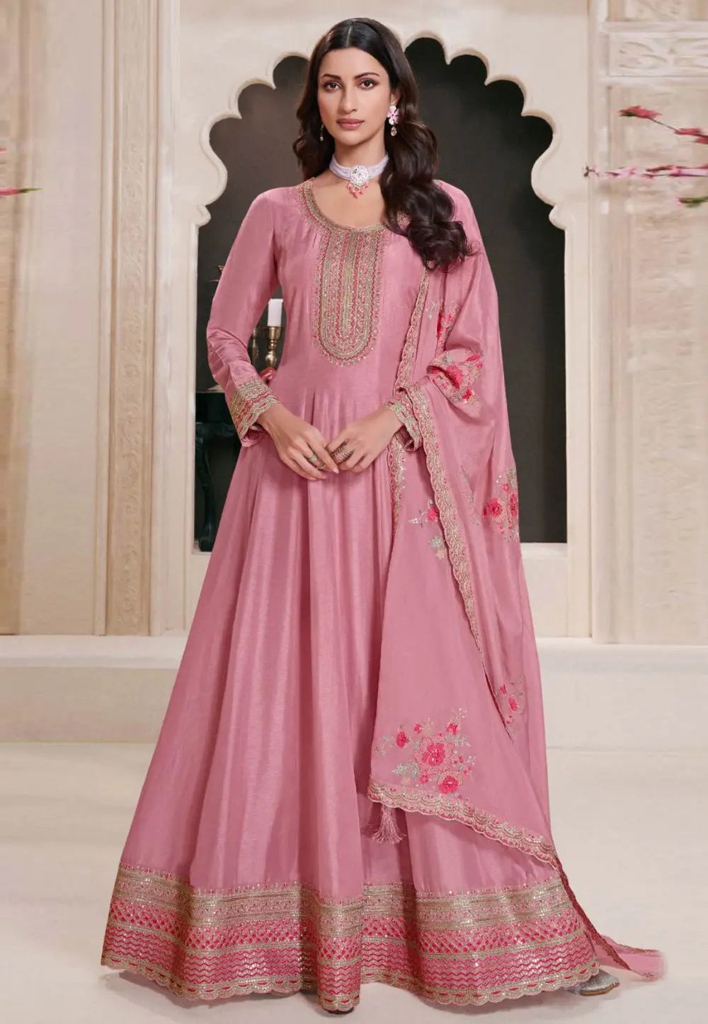 Prachi Desai pink silk anarkali