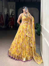 Chiffon florals readymade Lehenga in yellow