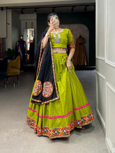 Parrot green pure cotton readymade Lehenga