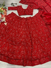 Red vichitra silk embellished Lehenga