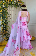 Pink floral layered Lehenga saree