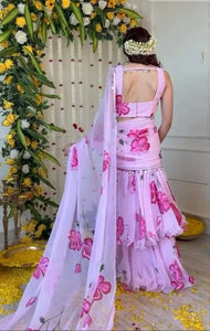 Pink floral layered Lehenga saree