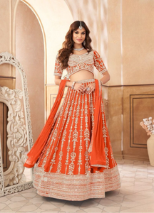 Boutique collection - Radiant Orange Embroidered Lehenga Set