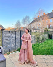 Baby pink chinon silk sharara