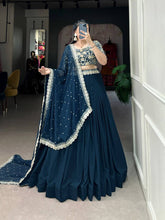 Teal Georgette Lehenga - readymade