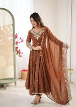 Rainbow sequins Georgette Anarkali in chocolate brown (special offer)