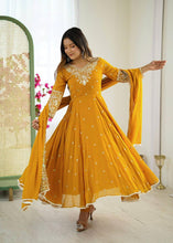 Rainbow sequins Georgette Anarkali in mustard yellow (special offer)