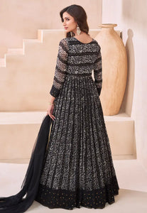 Janisha - black printed georgette anarkali suit readymade