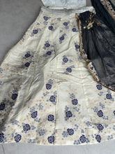 Off white and navy blue lehenga saree