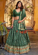 Tussar silk iconic sparkle Lehenga in green