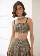 Soft silk jacquard Indo western black and gold zigzag Lehenga with pocket