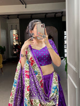 Crushed dola silk with bandhej print Lehenga in purple (Skirt stitched)