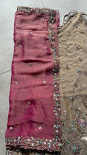 Beige and contrasting pink dupatta lehenga