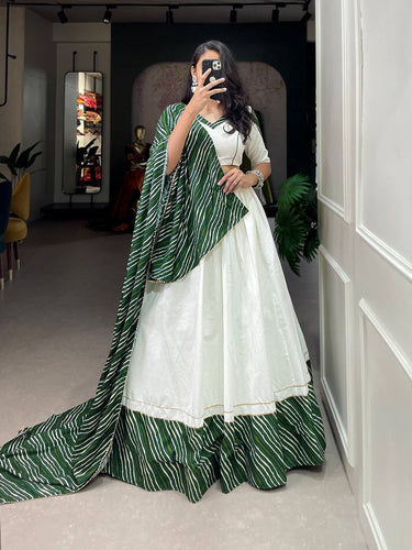 White printed garba lehenga with gota patti readymade