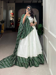 White printed garba lehenga with gota patti readymade