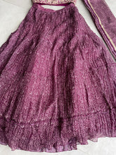 Wine tiered Organza silk readymade Lehenga (elbow sleeves attached)